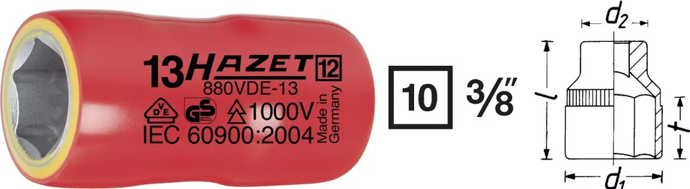 HAZET Steckschlüssel VDE 10mm 3/8 Zoll Außen-Sechskant-Tractionsprofil 22 880VDE-22 Top-Angebot