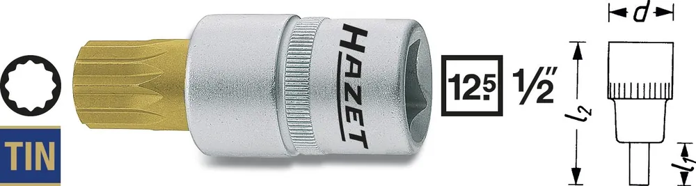 Highlight HAZET Steckschlüsseleinsatz 14mm 1/2 Zoll 12,5mm Innen Vielzahl XZN 990-14