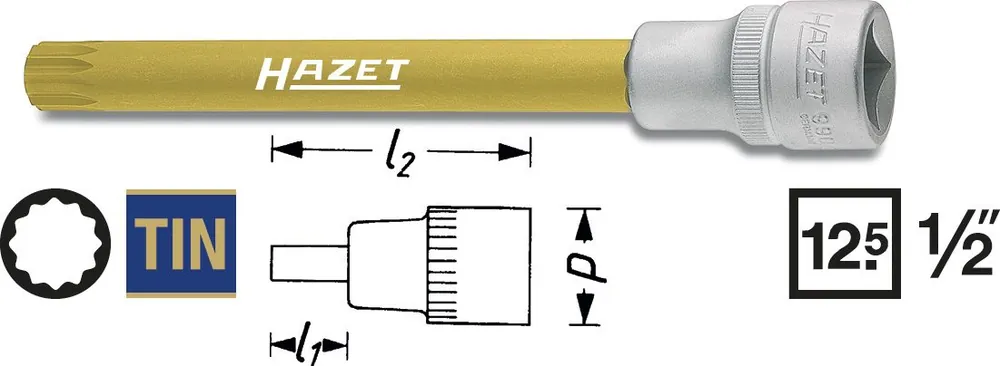 Heißes Angebot HAZET Schraubendreher-Steckschlüssel 12,5mm 1/2 Zoll Innen Vielzahn XZN 140mm 990SLG-12