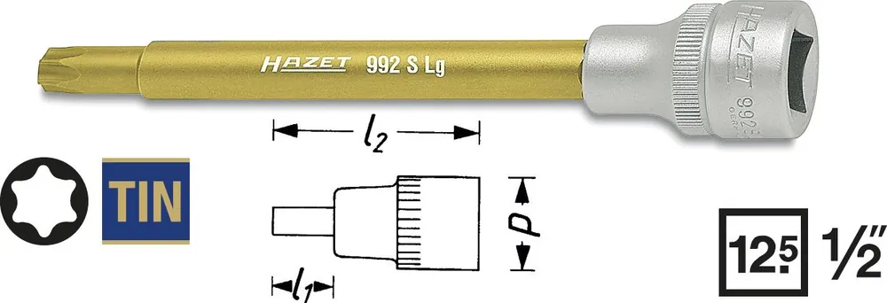 HAZET Steckschlüsseleinsatz T55 TORX 1/2 Zoll 12,5mm 138mm lang 992SLG-T55 Direkt Vom Hersteller