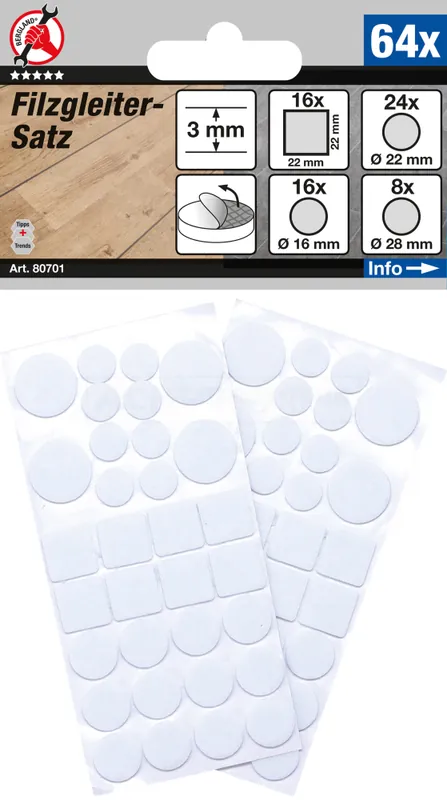 Preisknaller BGS DIY Filzgleiter-Satz | weiß | 64-tlg. – 80701