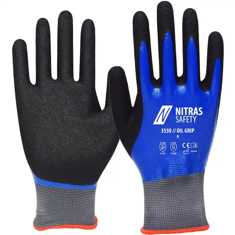 12 Paar Nylonhandschuhe NITRAS Oil Grip 3550 Größe 9 Neuheit