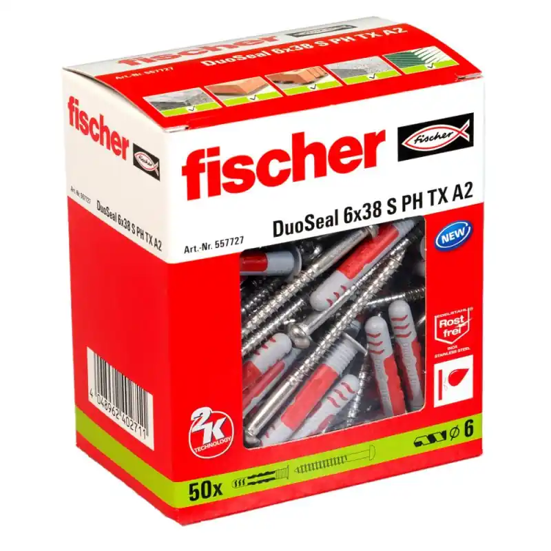50 Stück Fischer DuoSeal Kunststoffdübel 6x38 S PH TX A2 Neu Im Sortiment