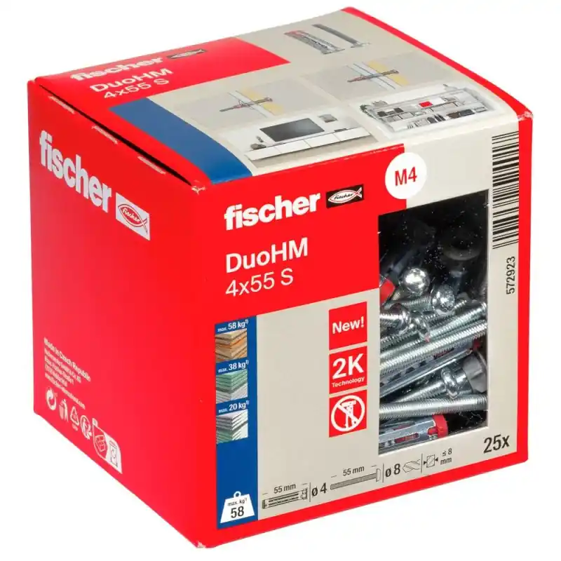 Bestpreis 25 Stk. Hohlraumdübel DuoHM Fischer 4 x 55 S PH TX (572923)