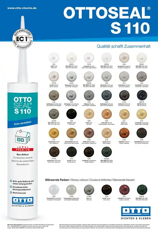 Preiswert Farbkarte / Farbübersicht Ottoseal S110 Neutralsilikon