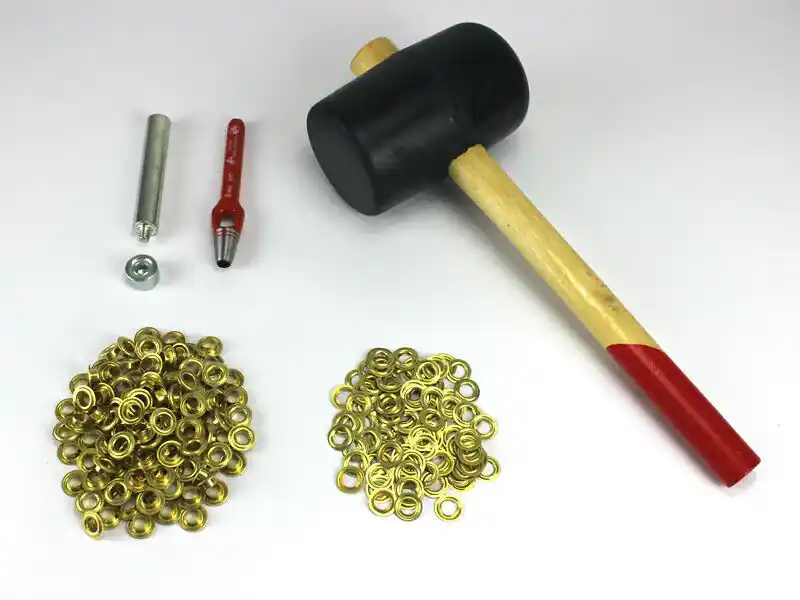 Profi Hammer Ösenset 8mm + 100 Ösen Messing DIN 7332 Locheisen Ösenwerkzeug Versand Am Gleichen Tag