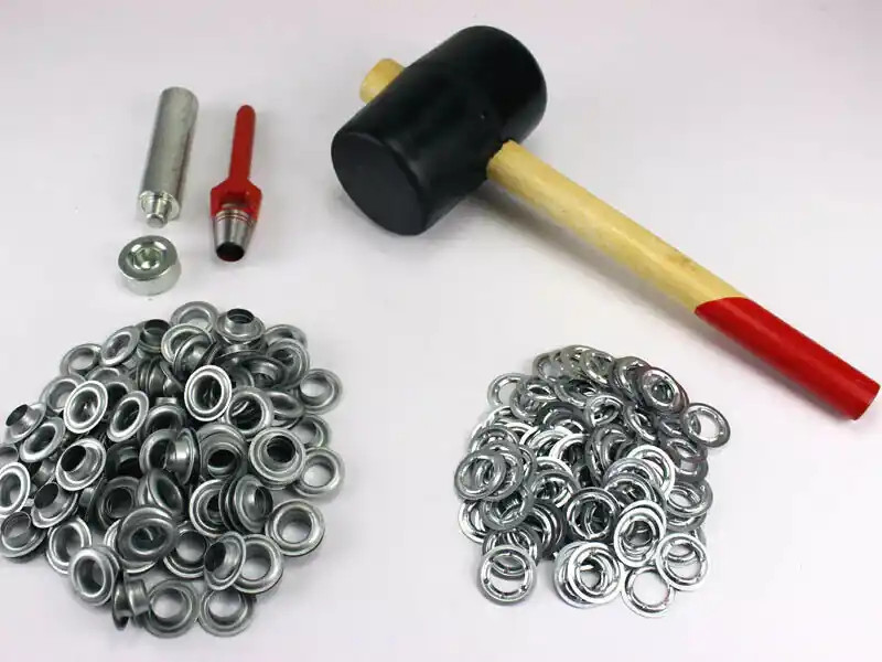 Jetzt Kaufen Profi Hammer Ösenset 14mm + 20 Ösen verzinkt DIN7332 Locheisen Ösenwerkzeug