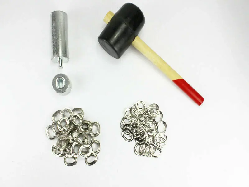 Heißes Angebot Oval Ösen Set 22,5 x 13,5 mm + 50 Ovalösen Messing Nickel Ösenstempel + Hammer